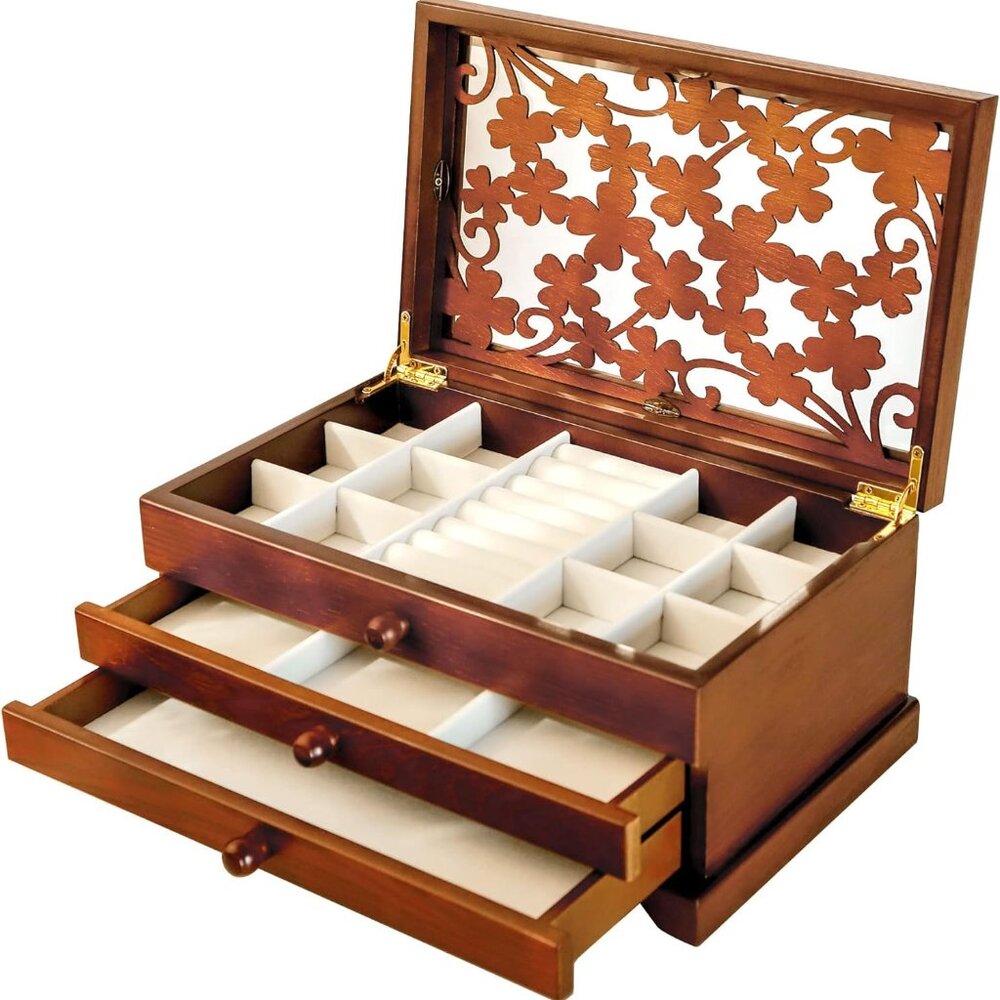 Wooden Jewelry Box, 3 Layer Jewelry Box For Women, Jewelry Holder Organizer, Woo